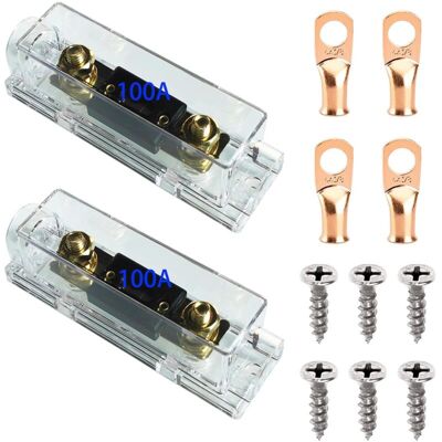 SEVENGIRL Pieces 100a Anl 100 Amp 0/2/4 Gauge Fuse Holders With 100a Anl Fuses For Car, Truck, Diy + 4 Pieces Copper Ring Terminals 3/8" For Audio And Video Systems SEVENGIRL Pieces 100a Anl 100 Amp 0/2/4 Gauge Fuse Holders With 100a Anl Fuses For Car, Truck, Diy + 4 Pieces Copper Ring Terminals 3/8" For Audio And Video Systems