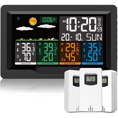 SEVENGIRL Wireless Weather Station with Sensor, Indoor/Outdoor Digital Thermometer Hygrometer, Color LCD Screen, Calendar, Clock, Alarm, Snooze, Temperature SEVENGIRL Wireless Weather Station with Sensor, Indoor/Outdoor Digital Thermometer Hygrometer, Color LCD Screen, Calendar, Clock, Alarm, Snooze, Temperature