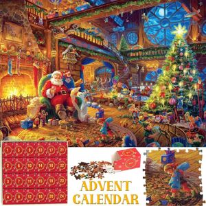 Groofoo - Advent Calendar 2023 Christmas Jigsaw Puzzles, Santa's Workshop 24 Parts 1008 Pieces Puzzles for Adults and Kids Countdown to Christmas,