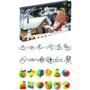 GROOFOO Advent Calendar, 24 Days Christmas Countdown Calendar Puzzles, Brain Teaser Metal Wire Puzzles iq Test Toy Mind Game Jigsaw for Kids and Adults