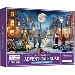 Groofoo - Jigsaw Advent Calendar 2023 Christmas Puzzle, Snowy Night Scene, 24 Parts 1008 Pieces Puzzles Countdown to Christmas, Christmas Gifts for