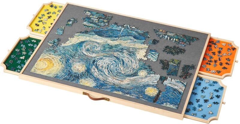 Mophorn 1500-Piece Rotating Puzzle Board with 4 Felt-Lined Drawers and Cover, 86x63cm Portable Wooden Table, Adjustable 2-Tilting-Angle Jigsaw Puzzle