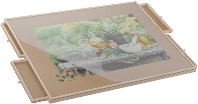 Relaxdays - Puzzle Board with 4 Drawers, Fits Jigsaw up to 1500 Pieces, Tiltable, Rotatable, Wooden, Hobby Table, Natural