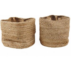 BELIANI Woven Natural Jute Storage Laundry Basket Bin Set Sand Beige Kaella - Beige