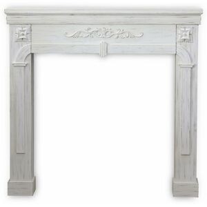 SWEEEK Decorative fireplace surround, MDF with firwood veneer, 104x17x100cm - Romance - Vintage White - White-washed