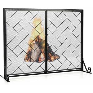 COSTWAY Large Flat 2 Doors Fireplace Screen Gate Large Spark Fire Guard Mesh Protector