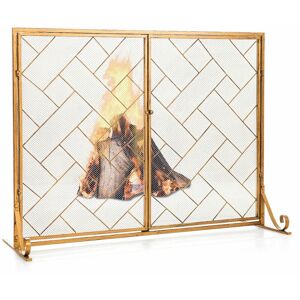 COSTWAY Large Flat 2 Doors Fireplace Screen Gate Large Spark Fire Guard Mesh Protector