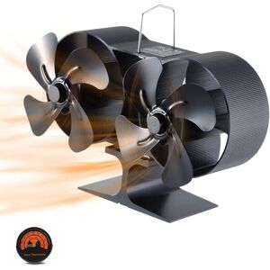 IKODM Blade Heat Powered Stove Fan, Mini Wood Burning and Log Burner Fan with Thermometer for Wood Stove/Wood Burner/Fireplace - RWFireplace and Stove