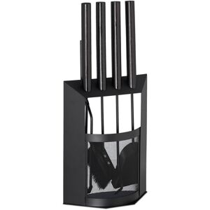 Relaxdays - Fireplace Companion Set, 5-Piece Utensil Set with Shovel, Broom, Tongs & Holder, Modern, Black