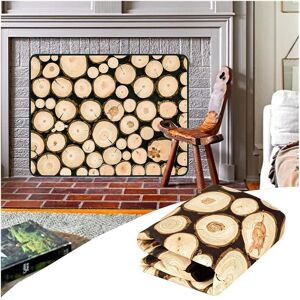 Cyslmuk - Magnetic Fireplace Mantel, Fireplace Barrier Cover Can Prevent Heat Loss At Night 86x115cm-Woodpile Cyslmuk - Magnetic Fireplace Mantel, Fireplace Barrier Cover Can Prevent Heat Loss At Night 86x115cm-Woodpile