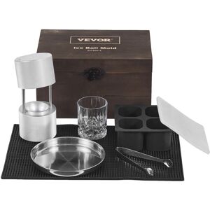VEVOR Ice Ball Press Kit, Aircraft Al Alloy Ice Press with Ice Block Mold, Large Mat, Tong, Drip Tray, One Glass, Round Ice Ball Maker 2.4'/60 mm Ice