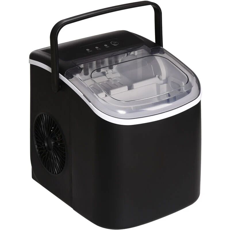 Ice Maker w/ Ice Scoop Basket 12Kg in 24 Hrs 9 Cubes Ready in 6-12Mins White - Black - Homcom