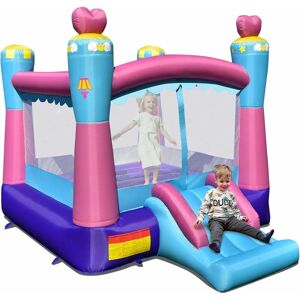 Costway - Kids Bouncy Castle, Inflatable Bouncer House with Slide, Basketball Rim, Jumping Area and Carrying Bag, Blow Up Jumper for Indoor Outdoor