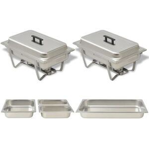 vidaXL 2 pcs Chafing Dish Set Stainless Steel - Food Water Pan Stand Burner vidaXL 2 pcs Chafing Dish Set Stainless Steel - Food Water Pan Stand Burner