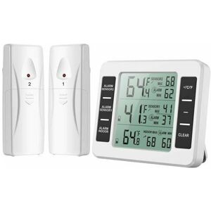 ALWAYSH Fridge Thermometer, Refrigerator Thermometer with Freezer Alarm, Wireless Indoor Outdoor Thermometer with 2 Sensors, min/max and Temperature Alarm,