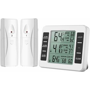 LANGRAY New version] Fridge thermometer, freezer thermometer, fridge thermometer Indoor and outdoor thermometer with 2 sensors, temperature alarm, min / max,