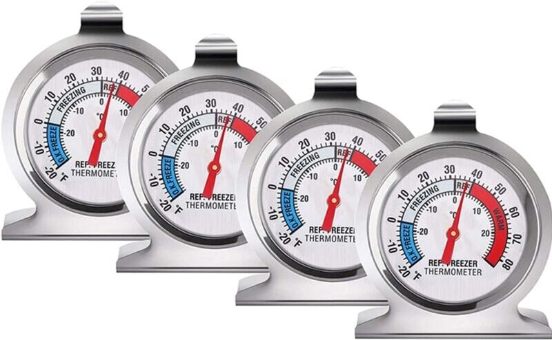 TLILY 4PCS Refrigerator Freezer Thermometer Large Dial Thermometer, Stainless Steel Material