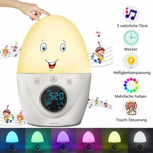 LANGRAY Bright alarm clock, wake-up light, digital alarm clock for children and adults, night light alarm clock 7 light colors, 5 music, 4 brightness bedside