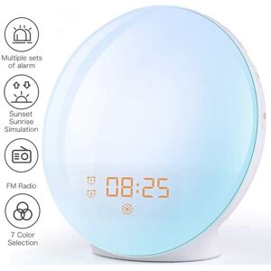 PESCE Light Up Alarm Clock - Alarm Clock with Dual Alarm, 20 Brightness, Snooze Function, 7 Natural Sounds and fm Radio for Adults and Kids (7 Colors)