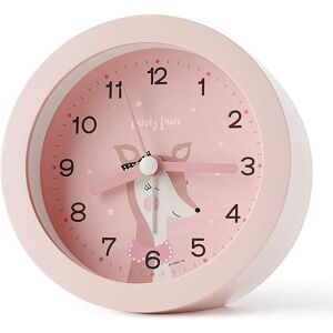 AOUGO Non-Ticking Alarm Clock for Kids, Kids Alarm Clock with Night Light, Bedroom, Bedside, Cute Drawing, Battery Powered (Pink)