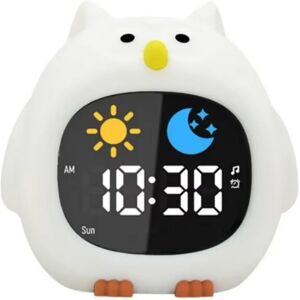 TLILY Alarm Clock for Kids Owl-Shape Toddler Sleep Training Cute Touch Night Light Children Bedroom