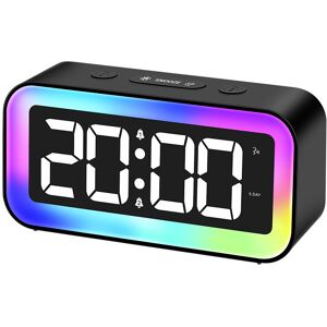 ALWAYSH Digital Morning Alarm Clock for Children, Teenagers with 7 Color Night Light, led Digital Clock, with 2 Alarm Modes, Adjustable Brightness, Snooze,