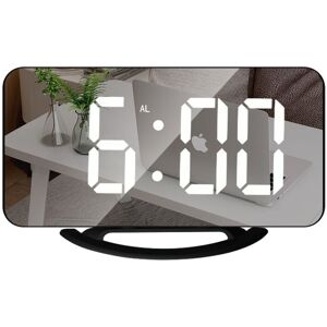 ALWAYSH Digital Alarm Clock, 6 Inch Mirror led Clock, Digital Dual usb Charger Port, Auto/Custom Brightness, Easy Nap Function, Bedroom Nightstand Alarm