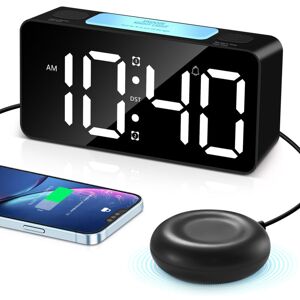 Héloise - Vibrating Alarm Clock with Bed Shaker, Loud Alarm & Shaker, Large led Display & Dimmer, 7 Colored Night Lights, usb Charging Port,for