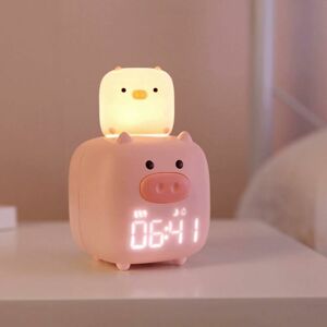 DEWDAT Digital Alarm Clock,Cute Cartoon Pig for Kids with Alarm Clock with Nightlight, Large led Display Digital Clock with Nightlight, Plug-in Bedroom
