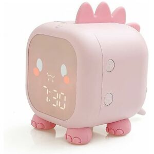 DEWDAT Kids Alarm Clock Cute Dinosaur Digital Alarm Clock usb Charge, Auto Display Time, Date, Temperature, Bedside Lamp with Snooze Function (Pink)