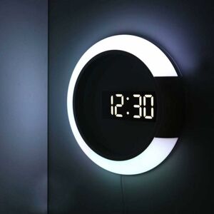 COAVAS LED Wall Clock, Creative Digital Clock with Remote Control, Hollow Mirror, Temperature Alarm, 7 Colors Changing, Night Light for Home, Office