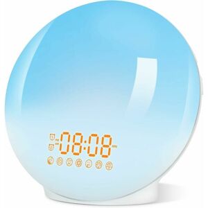 DEWDAT Lighted Alarm Clock, Radio Alarm Clock Dawn and Dusk Simulator 20 Brightness Levels 7 Natural Sounds FM Function 7 Colors LED Bedside Lamp Mood Lamp