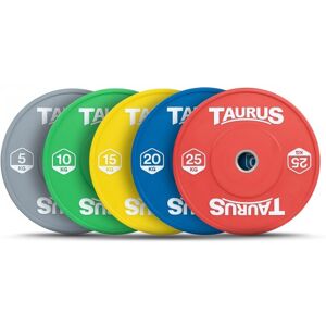 Taurus Coloured Olympic Rubber Bumper Weight Plates 90kg Set with Wall Mount...