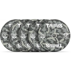 Taurus Camo Olympic Rubber Bumper Weight Plates 90kg Set with Wall Mount Storage