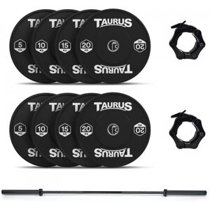 Taurus 100k g Black Bumper Olympic Weight Set with 20 kg Black Barbell Taurus 100k g Black Bumper Olympic Weight Set with 20 kg Black Barbell
