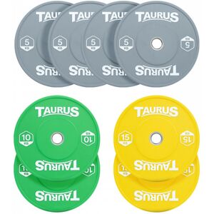 Taurus Coloured Olympic Rubber Bumper Weight Plates 70kg Set Taurus Coloured Olympic Rubber Bumper Weight Plates 70kg Set