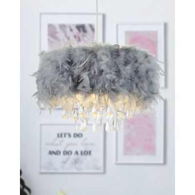 Searchlight Feather Pendant Shade with Acrylic Drops Grey - Grey Searchlight Feather Pendant Shade with Acrylic Drops Grey - Grey