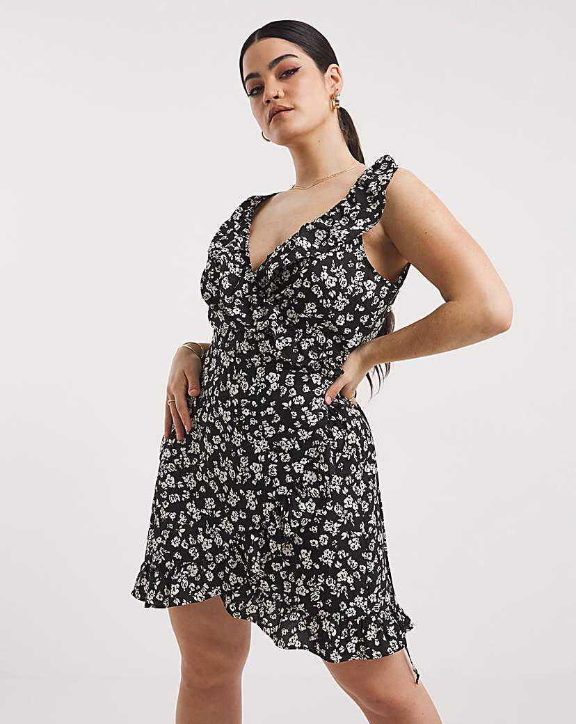 Simply Be Value Wrap Over Beach Dress Floral Print /black 28 Female