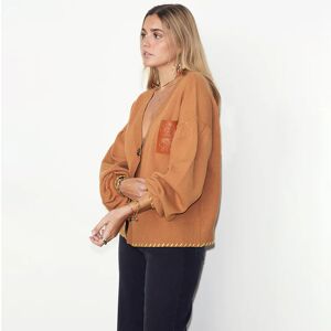Women's Camel Cardigan With PU Patch, Size Large by Never Fully Dressed