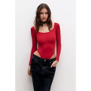 Pull&Bear Off-The-Shoulder Polyamide Bodysuit (Size: L) Red female
