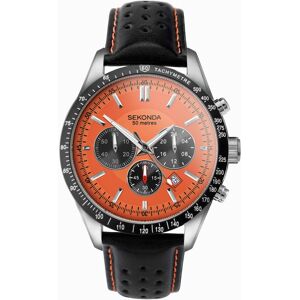 Sekonda Sekonda Velocity Chronograph Men's Watch   Stainless Steel Case & Black Leather Strap with Orange Dial   30020