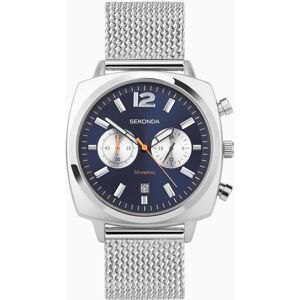 Sekonda Sekonda Airborne Men's Chronograph Watch   Silver Alloy Case & Stainless Steel Mesh Bracelet with Blue Dial   30100