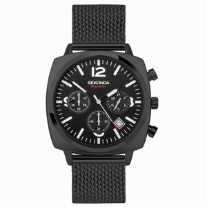 Sekonda Sekonda Airborne Men's Chronograph Watch   Black Alloy Case & Stainless Steel Mesh Bracelet with Black Dial   30102