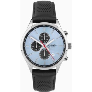 Sekonda Sekonda Endurance Dual Time Men's Watch   Silver Alloy Case & Black Leather Strap with Blue Dial   30106