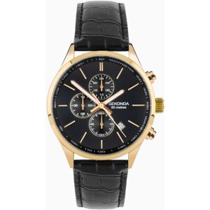 Sekonda Sekonda Endurance Dual Time Men's Watch   Gold Alloy Case & Black Leather Strap with Black Dial   30107