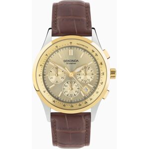 Sekonda Sekonda Racer Chronograph Men's Watch   Two Tone Alloy Case & Brown Leather Strap with Champagne Dial   30110