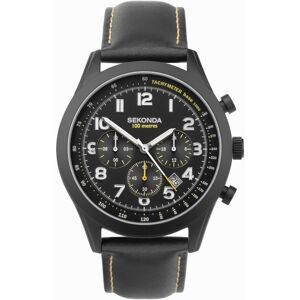 Sekonda Sekonda Navigator Dual Time Men's Watch   Black Alloy Case & Leather Strap with Black Dial   30112