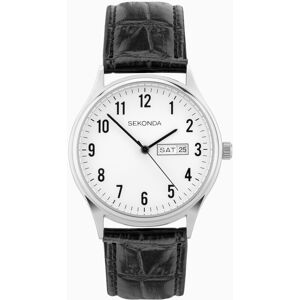 Sekonda Sekonda Easy Reader Ladies Watch   Silver Alloy Case & Black Leather Strap with White Dial   30121