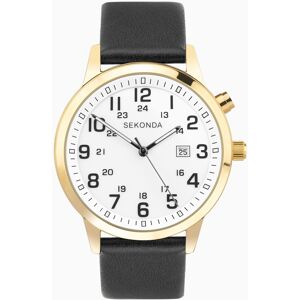 Sekonda Sekonda Easy Reader Men's Watch   Gold Alloy Case & Black Leather Strap with White Dial   30127