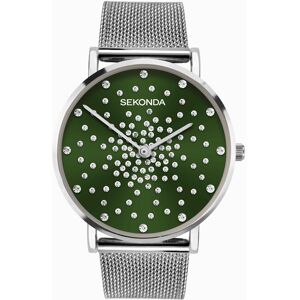 Sekonda Sekonda Celeste Ladies Watch   Silver Case & Stainless Steel Mesh Bracelet with Green Dial   40499